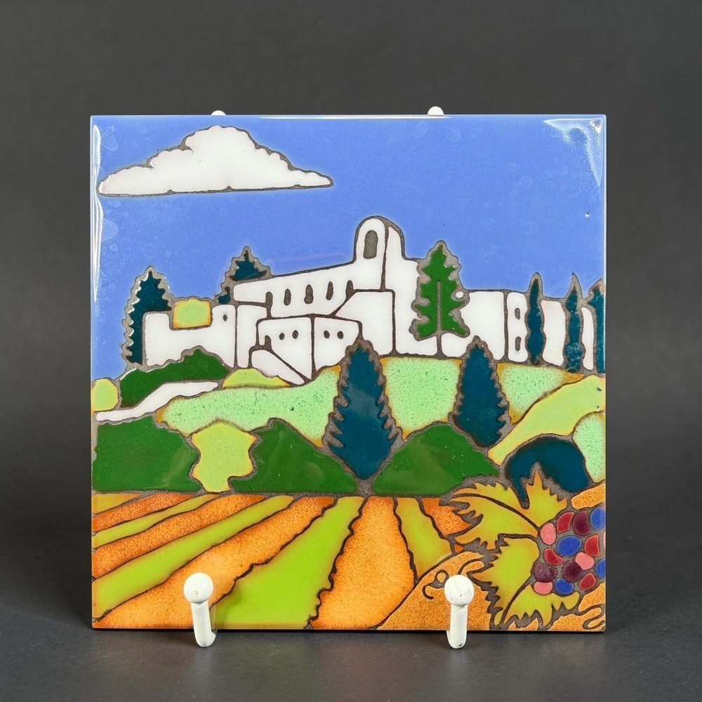 Triton Tile Hand Painted Art Tile Hot Plate Trivet Vineyard Landscape 6x6 USA